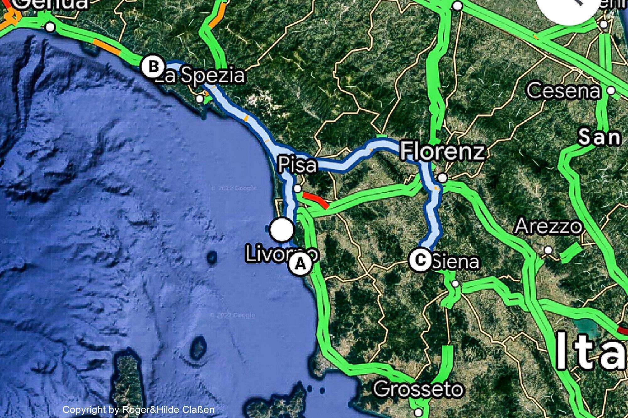 4. September 2010. Es ist Wochenende in Italien und wunderschönes Wetter. Halb Italien ist auf den Beinen. Als wir den Wohnmobilstellplatz verließen, begann eine Irrfahrt. Zuerst führte uns die Fahrt nach Livorno (keine Hunde), dann weiter nach Deiva Marina (Platz komplett überfüllt). Dann über Pisa wieder zurück nach Colle di Val d’Elsa bei Siena.